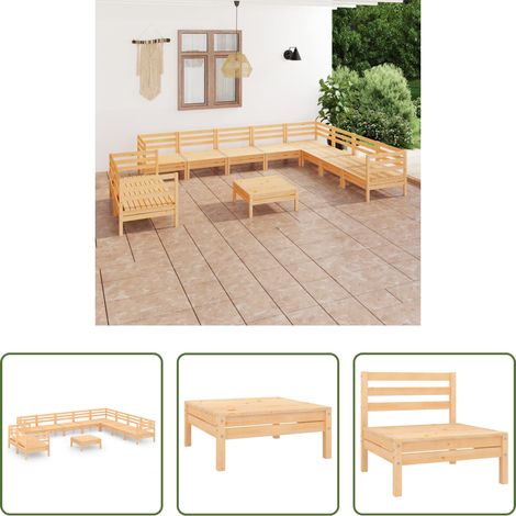 vidaXL Canapé en bois - Salon de jardin 11 pcs Bois de pin massif (1/5)