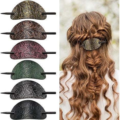 lot De 6 Couleurs Alatoires Barrettes Cheveux En Cuir Avec Bton, Pinces Cheveux De Forme Carr, Pingles Cheveux Pour Queue De Cheval, Pinces Ch (1/5)