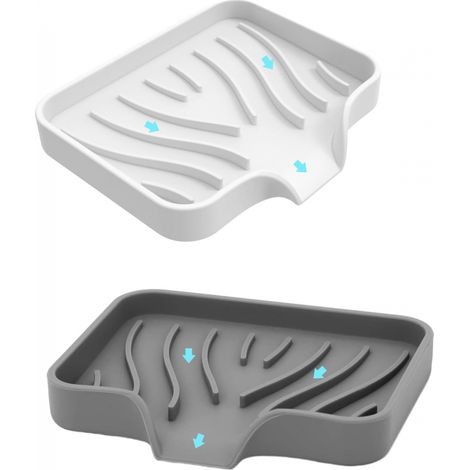 Porte-savon en silicone avec évacuation blanc et gris pour salle bain voyage lot de 2 (1/5)