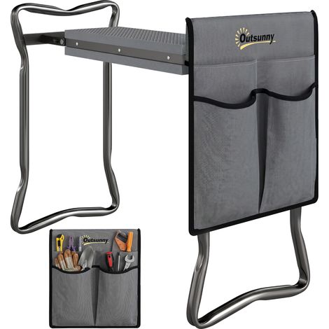 Outsunny taburete de jardín plegable 2 en 1 con almohadilla de espuma eva y bolsa para herramientas, portátil, regalo para jardineros y ancianos