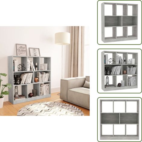 The Living Store Libreria Grigio Cemento 97,5x29,5x100 cm in Legno Multistrato - Libreria grigio cemento
