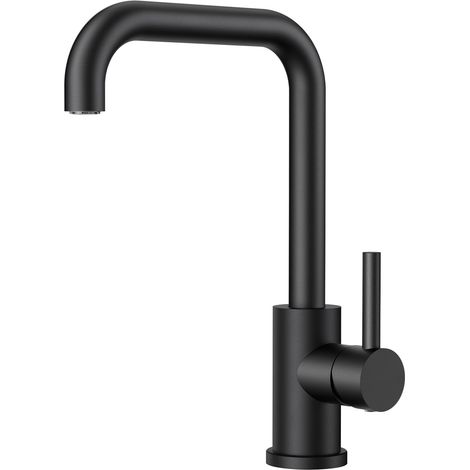 Grifo de Cocina Negro, Mezclador Giratorio 360°, Acero Inoxidable, Forma en L Monomando para 1 Orificio (1/4)