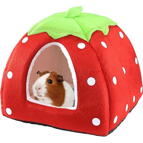 Online Store - Petit lit pour petits animaux (lapins, cochons d'Inde, hamsters, etc.) - Maison de couchage chaude pour l'hiver (rouge) (1/5)