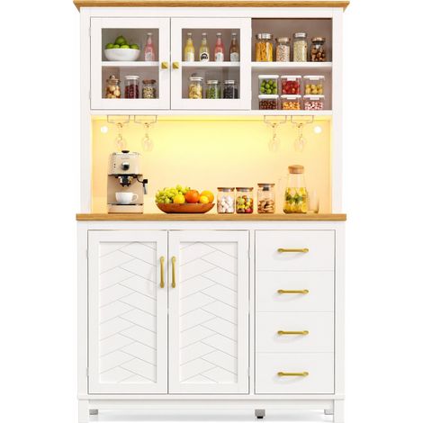 CHICFURN Aparador de cocina 105,5 x 40 x 180 cm blanco MDF, 4 puertas, LED (1/5)