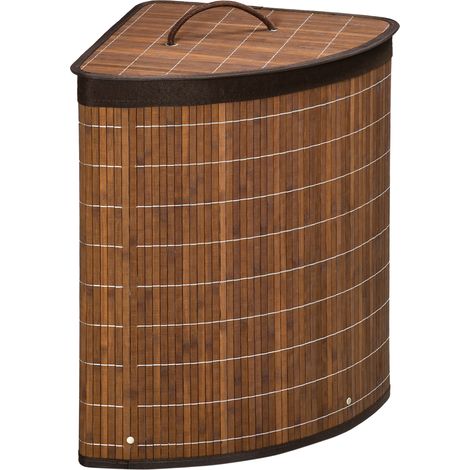 Panier à linge d'angle en bambou, 55 l, avec couvercle et sac amovible, 38 x 38 x 57 cm, marron (1/5)