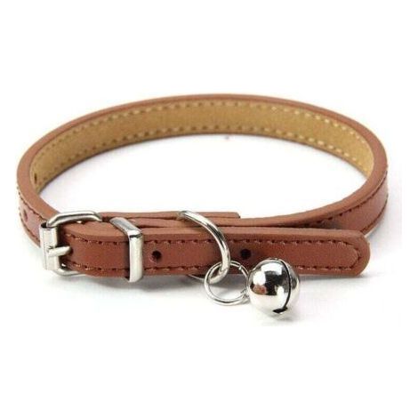 Leather collar for cats and puppies, adjustable from 20 cm to 27 cm, brown (1/4)