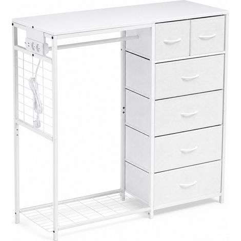 Armario infantil con perchero, 6 cajones de tela y enchufe MDF y metal 125x40x118 cm (1/5)
