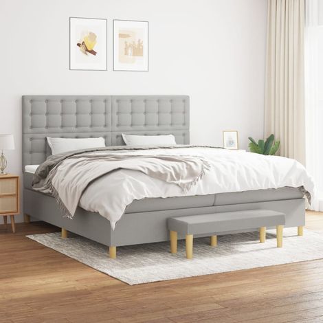 Lit à sommier tapissier avec matelas - Cadre De Lit Moderne: King Size - Lit Double - Gris clair 200x200cm Tissu Chic-377369 (1/5)