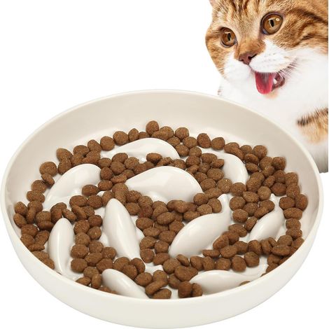 Gamelle anti-glouton pour chat, gamelle anti-glouton pour une alimentation saine, design antidérapant en forme de baleine et rebord surélevé anti-déversement pour chaton (blanc) (1/5)
