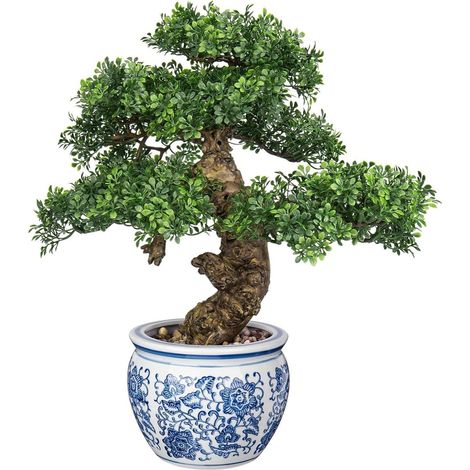 Kunstbonsai Naturgetreue Kunstpflanze Bonsaibaum Keramiktopf Dekoration 43cm (1/5)