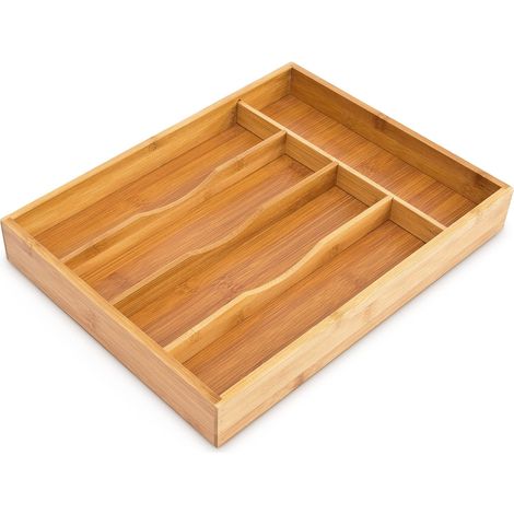 Relaxdays Portaposate da Cassetto, in Bambù, Organizer per la Cucina, 5 Scomparti Divisori, 4,5 x 25,5 x 34 cm, Naturale (1/5)