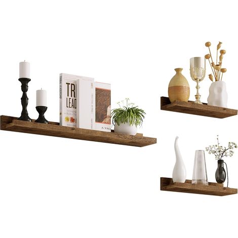 Woltu – Lot de 3 étagères murales en MDF marron vintage – Charge maximale 5kg/niveau – Installation facile – Pour salon, cuisine, chambre, bureau