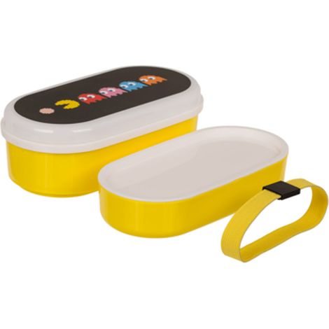 Box Portapranzo Pac-Man A 2 Scomparti Con Forchetta E Cucchiaio In Plastica