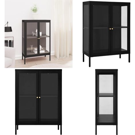 Sideboard Schwarz 75x35x105 cm Stahl und Glas - Schreibtisch - Sideboard - Wohnzimmermöbel - Metallregal - Schwarzes Sideboard - Home & Living (1/5)