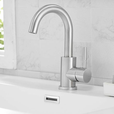 Robinet Lavabo - Pivotant 360° - Hauteur Bec 24 cm - Acier Inoxydable 304 - Finition Mate - Pour Évier Simple ou Double - 1 Pièce (1/5)