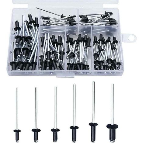 Rivet aveugle en aluminium 120 pièces avec boîte assortiment rivet pop tête ronde ouverte pour métal (1/5)