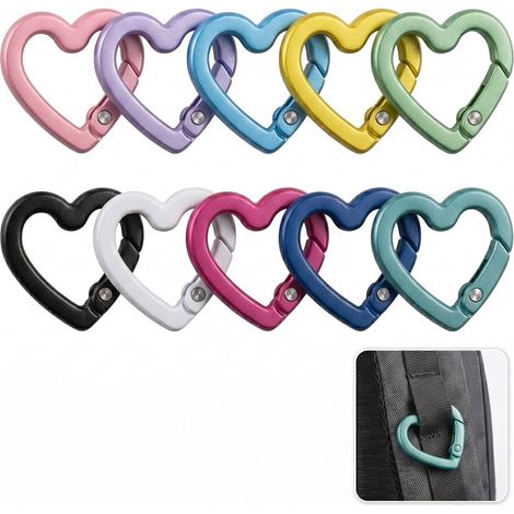 10 pièces mini carabine coeur couleur - petit porte-clés carabine crochet pour l’artisanat DIY, sacs à dos, sacs à main et porte-clés, clip de plume solide (1/5)