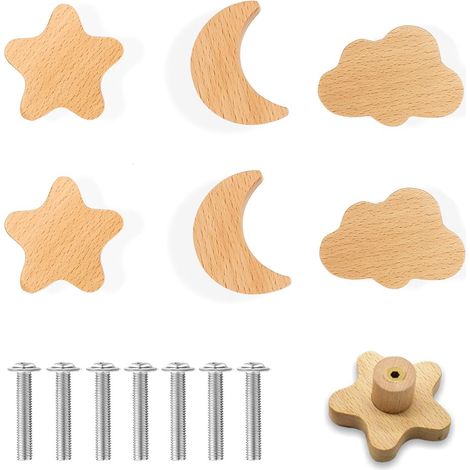 Boutons de Tiroir en Bois Massif,Boutons de Porte D'Armoire en Bois,6 Pcs Rond Boutons de Tiroir,Poignée de Tiroir Avec Vis,Poignées de Meubles en Bois (D) (1/5)