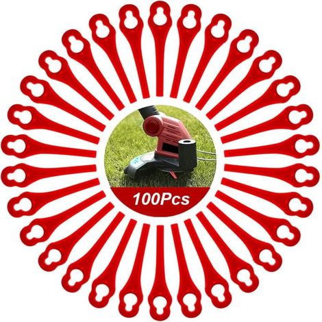 Aktionsangebot: 100 Ersatzklingen aus Kunststoff für Rasentrimmer, Freischneider, Akku-Freischneider, Gartenrasenmäher, große Öffnung (12 mm), kleine Öffnung