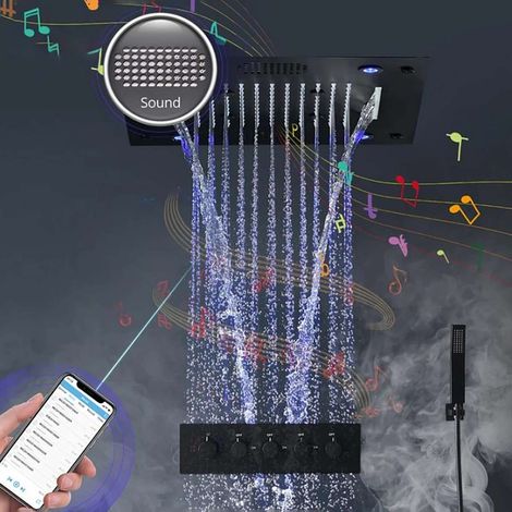Ciel de pluie connecté led thermostatique noir, Quito (1/5)