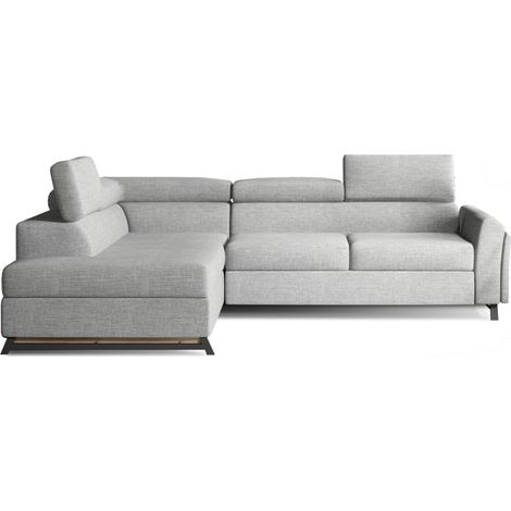 Canapé angle gauche convertible tissu gris clair avec têtières réglables Nikos 265cm (1/5)