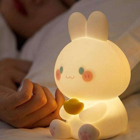 Veilleuse lapin en silicone, douce et agréable au toucher, avec luminosité réglable, idéale pour le lit de votre lapin ou pour la maison. (1/5)