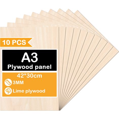 SWANEW 20 pezzi Foglio di legno A3  420 x 300 x 3 mm  Grezzi sottili di compensato  Foglio perfetto per seghetto, pirografia, taglio laser, traforo, router CNC (1/5)