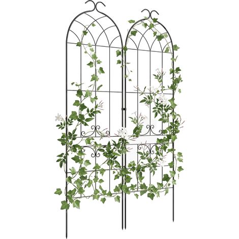 Lot de 2 treillis de jardin, support pour plantes grimpantes en métal, 50L x 181H cm, noir (1/5)