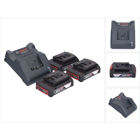 Bosch GAL 18V-20 Akku Ladegerät 10,8 - 18 V 2 A ( 2607226281 ) + 3x GBA 18 V 2,0 Ah Akku ( 3x 1600Z00036 )