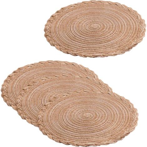 Manteles individuales de 4 piezas, Posavasos, Manteles individuales tejidos, Encaje trenzado, 30x30cm, para decorar la mesa, Marrón café (1/5)