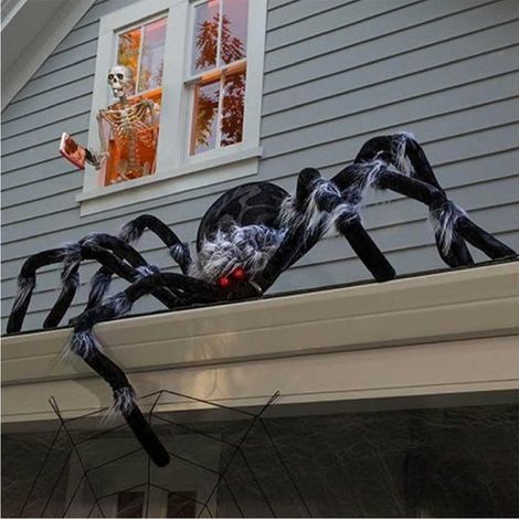 Halloween-Spinne, Riesenspinne, Halloween-Dekoration für draußen, große künstliche haarige Spinne mit roten Augen, Gruseldekoration für Garten, Terrasse, Spukhaus, Halloween-Dekorationen (1/5)