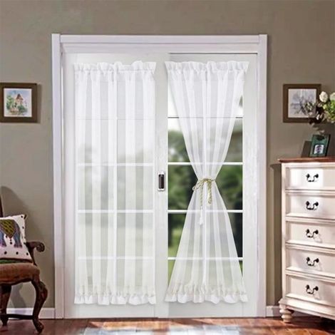 (Weiß – 137 x 102 cm) 2 halbtransparente Vorhänge mit Stangendurchzug für französische Türen, Weiß 137 x 102 cm für Schlafzimmer und Wohnzimmer (1/5)