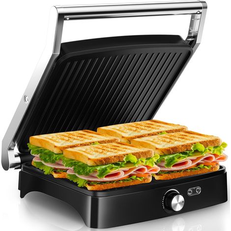 Kontaktgrill 2000W, Panini Grill und Sandwichmaker für 4 Scheiben, Elektrogrill mit 180° Öffnung