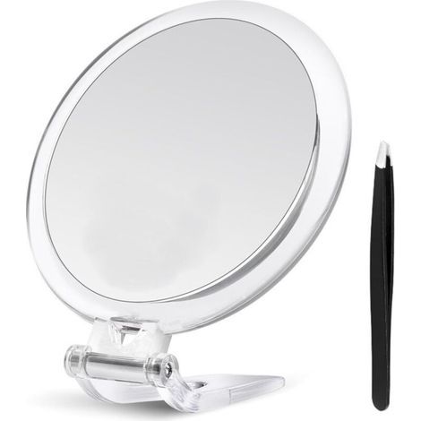 Miroir de maquillage grossissant x30 – Miroir de poche double face avec poignée, grossissement x1/x30, miroir de voyage compact pour table et déplacements – 12,7 cm