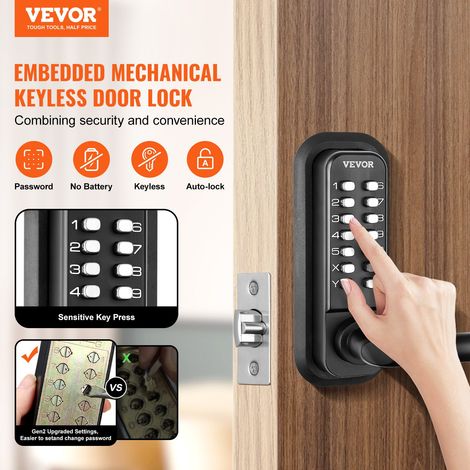 Serrure de Porte Mécanique sans Clé Verrou à Code en Alliage de Zinc Clavier à 14 Touches Poignée de Porte d’Entrée Extérieure Gauche et Droite pour les Portes d'Une Épaisseur de 35 à 65 mm (1/5)