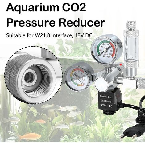 Détendeur CO2 Aquarium Électrovanne 12V DC Régulateur de Pression avec Compte-bulles et Double Manomètre Interface W21.8 pour Plantes Aquatiques