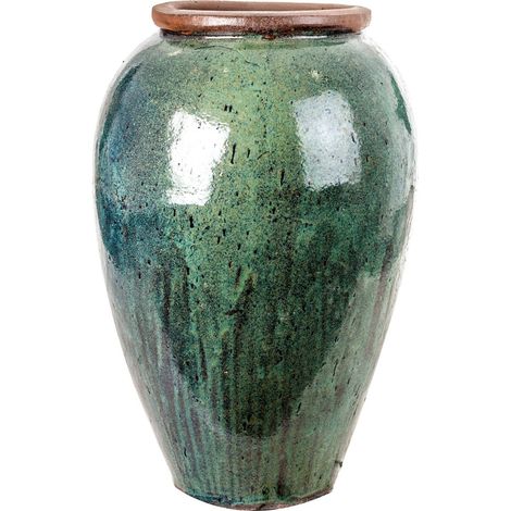 Amphore Zanzibar Vintage Effet Vieilli Cerámique - Vert vieilli nuances multicolores (1/5)