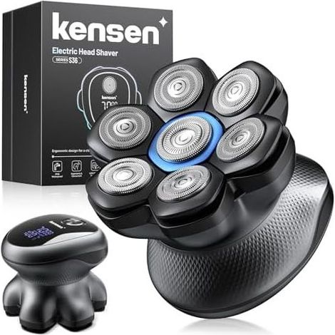7D Glatzenrasierer für Herren, 90 Minuten Akkulaufzeit, 2 Geschwindigkeitsstufen, IPX6 wasserdicht – Nass- und Trockenrasur, USB-C, kabellos, mit LED-Anzeige (Schwarz) (1/5)