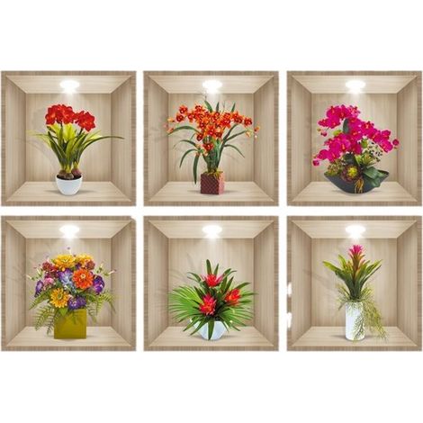 Adesivi murali，Adesivi murali autoadesivi con vasi di fiori realistici，adatti come decorazione per le pareti di camera da letto (1/5)