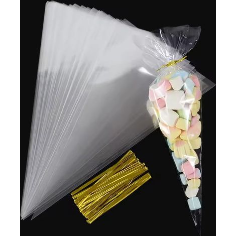 Lot de 50 sachets cadeaux – 16x30 cm – Cellophane – Bonbons, biscuits – Cornets – Festifs (1/4)