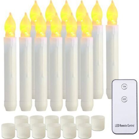 Bougies coniques LED à piles avec télécommande, lumière vacillante, bougies coniques sans flamme, lot de 12 bougies artificielles jaune chaud pour Halloween et fêtes religieuses (1/5)