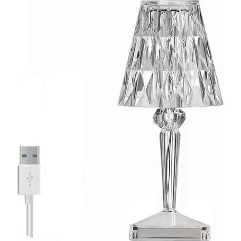 Lampe de Table en cristal de diamant, chargeur USB, décorative, tactile, couleur changeante, pour chambre à coucher, Rechargeable (1/5)