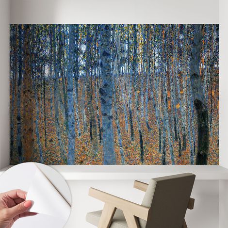 Papier peint adhésif décoratif avec colle pour salon chambre et bureau Installation rapide Forêt de bouleaux 104x70 cm (1/5)