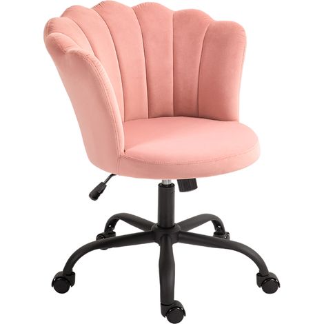 Chaise de bureau sans accoudoirs à dossier pétale hauteur réglable revêtement en velours rose (1/5)