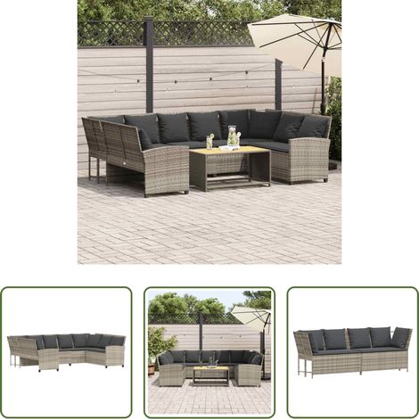Gartensessel - Gartensofa mit Kissen Hellgrau Poly Rattan (1/5)