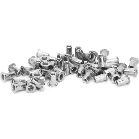 50 inserts taraudés M3 en acier inoxydable, écrous rivet nervurés, fixations industrielles, visserie robuste pour assemblage métallique (1/5)
