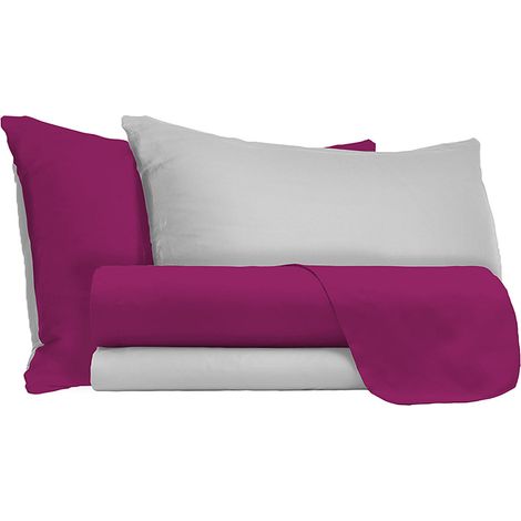 Set Lenzuola Sopra Sotto e Federe Doubleface Fuxia/Grigio Chiaro Matrimoniale (1/5)
