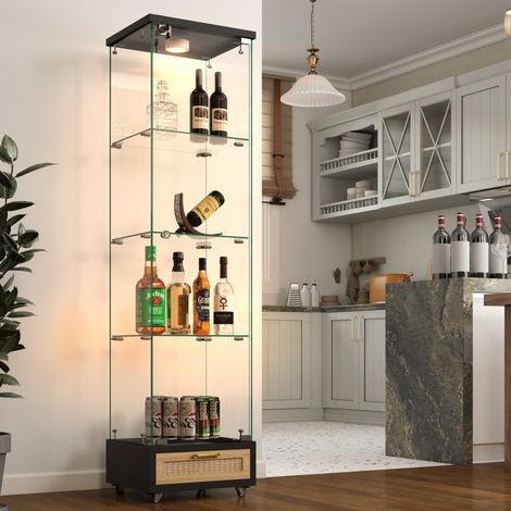 Vetrina in vetro 42,5 x 37 x 167,5 cm nera, LED, cassetti, MDF e vetro temperato MEUBLIV (1/5)