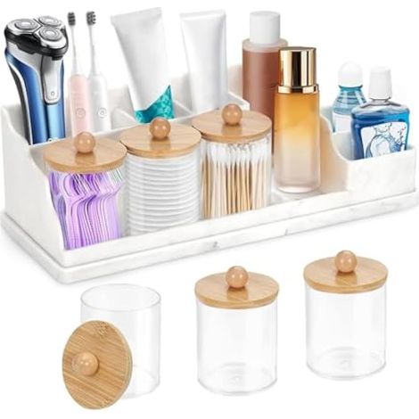 Bathroom Counter Organizer, White Silicone Toothbrush Holders for Bathrooms Organizer Countertop with 3PCS Qtip Holder (1/5)