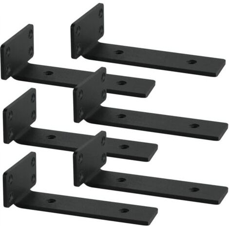 Support mural pour étagère 40 x 150 mm, épaisseur 4 mm, noir, lot de 6 supports, support mural haute résistance. (1/5)